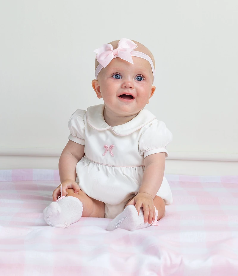 Mud Pie Baby Girls Peter Pan Collar Poplin Bow Bubble Bodysuit