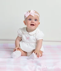 Mud Pie Baby Girls Peter Pan Collar Poplin Bow Bubble Bodysuit