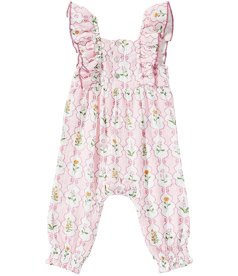 Mud Pie Baby Girls Flutter Sleeve Smocked Blossoms Longall