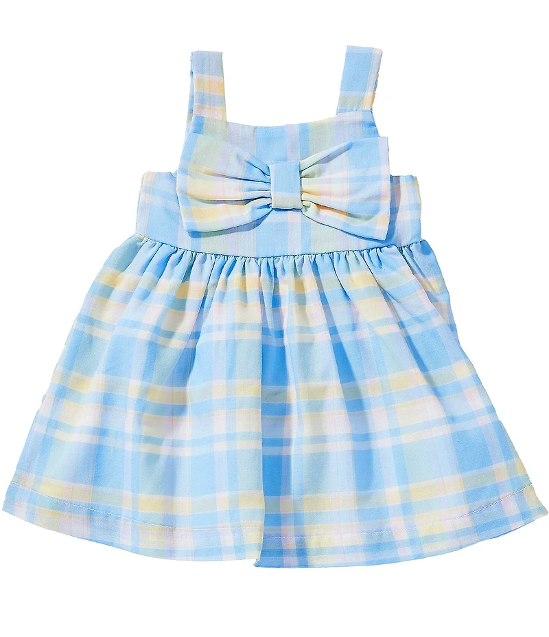 Mud Pie Baby Girls Sleeveless Bow Detail Madras Plaid A-line Dress