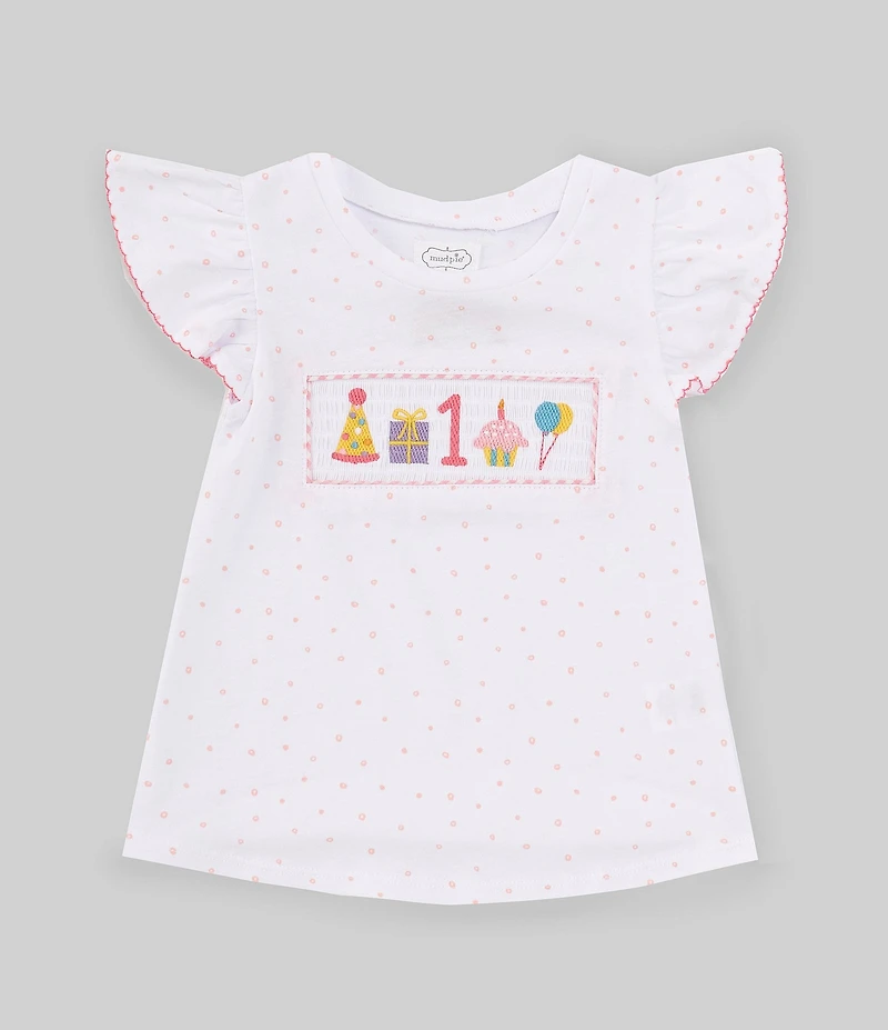 Mud Pie Baby Girls Flutter-Sleeve 1st Birthday T-Shirt