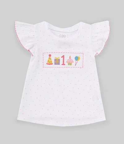 Mud Pie Baby Girls Flutter-Sleeve 1st Birthday T-Shirt
