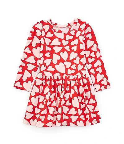 Mud Pie Baby Girls Long Sleeve Heart-Printed T-Shirt Dress