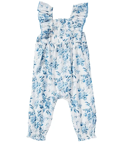Mud Pie Baby Girls Flutter Sleeve Smocked Toile Floral Longall