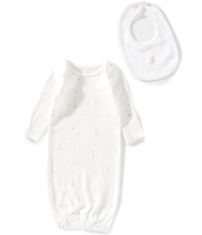 Mud Pie Baby Girls Cotton Interlock Bunny Gown & Bib 2-Piece Set