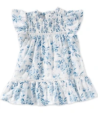 Mud Pie Baby Girls Floral Print Ruffle Neck Short Sleeve Smocked Dress