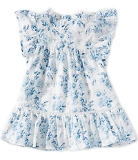 Mud Pie Baby Girls Floral Print Ruffle Neck Short Sleeve Smocked Dress