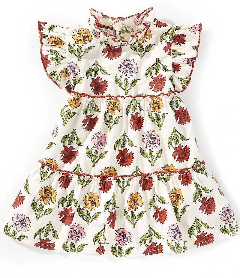Mud Pie Baby Girls Flutter-Sleeve Floral Printed Poplin Dress