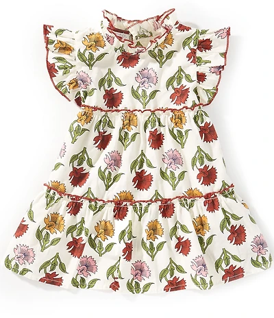 Mud Pie Baby Girls Flutter-Sleeve Floral Printed Poplin Dress