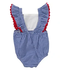 Mud Pie Baby Girls Gingham Sleeveless Ruffle Ric-Rac Trimmed Sun Bubble Romper