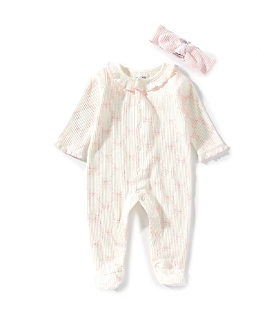 Mud Pie Baby Girls Long Sleeve Bow Printed Footie Coverall