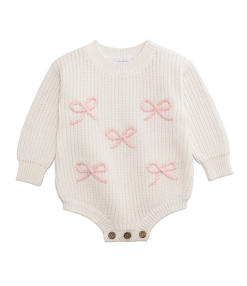 Mud Pie Baby Girls Long-Sleeve Chain-Stitched-Bow Sweater-Knit Bodysuit