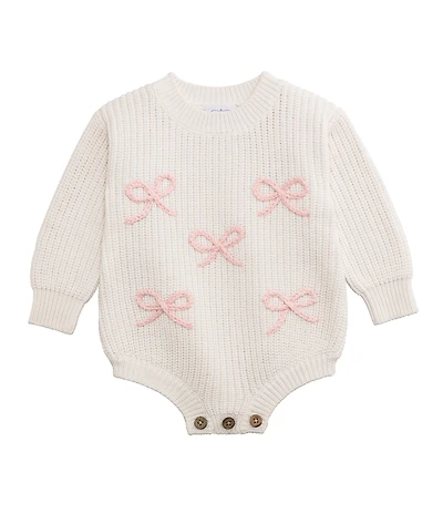 Mud Pie Baby Girls Long-Sleeve Chain-Stitched-Bow Sweater-Knit Bodysuit