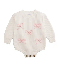 Mud Pie Baby Girls Long-Sleeve Chain-Stitched-Bow Sweater-Knit Bodysuit