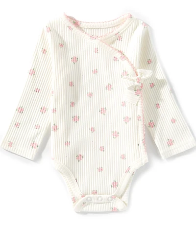 Mud Pie Baby Girls Long-Sleeve Floral-Printed Faux-Tie-Front Bodysuit