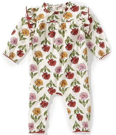 Mud Pie Baby Girls Long Sleeve Floral Print Poplin Coverall