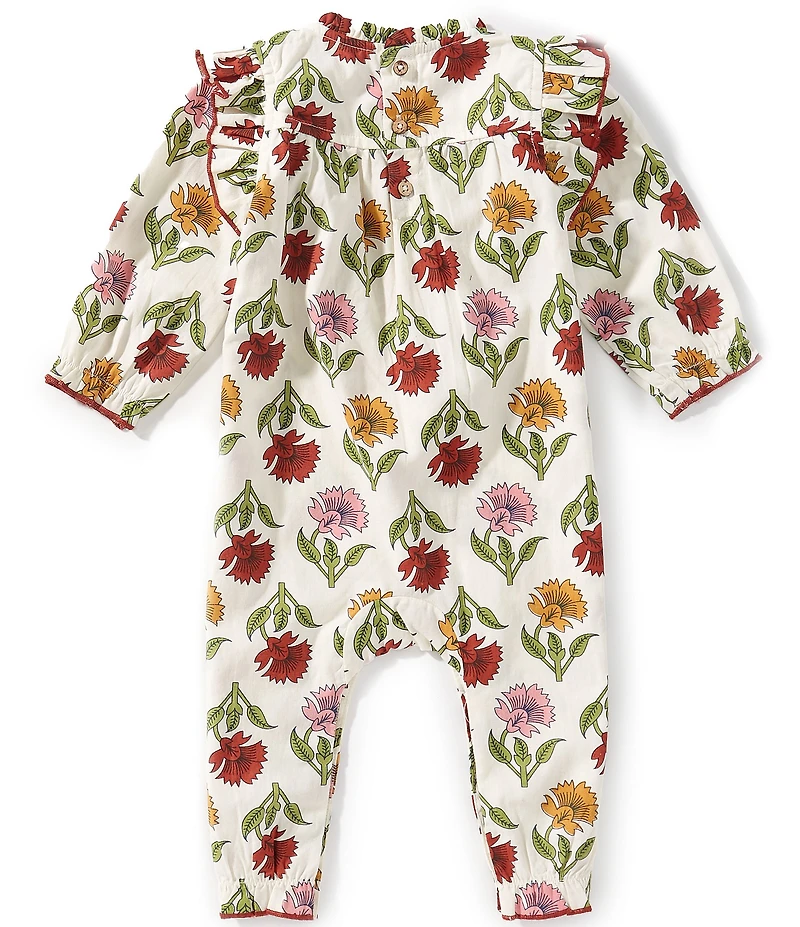 Mud Pie Baby Girls Long Sleeve Floral Print Poplin Coverall