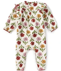 Mud Pie Baby Girls Long Sleeve Floral Print Poplin Coverall