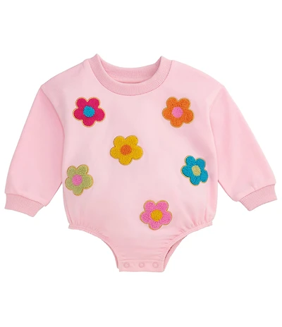 Mud Pie Baby Girls Long Sleeve Flower Sweatshirt Bubble Bodysuit