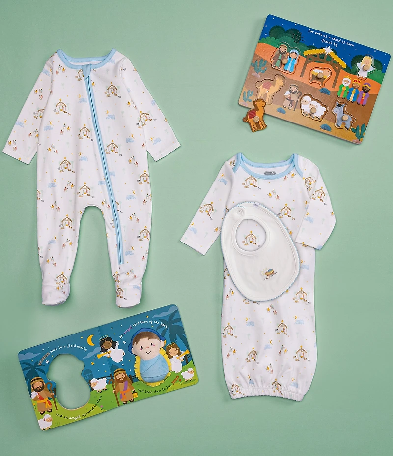 Mud Pie Baby Girls Long-Sleeve Nativity-Themed-Printed Nightgown
