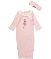 Mud Pie Baby Girls Ruffle Collar Long Sleeve Ballerina Motif Gown