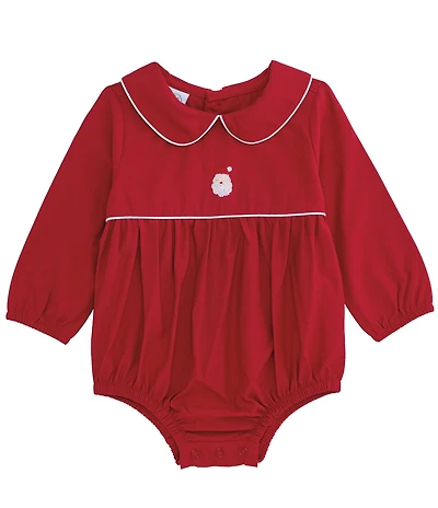 Mud Pie Baby Girls Long Sleeve Santa Red Poplin Bodysuit
