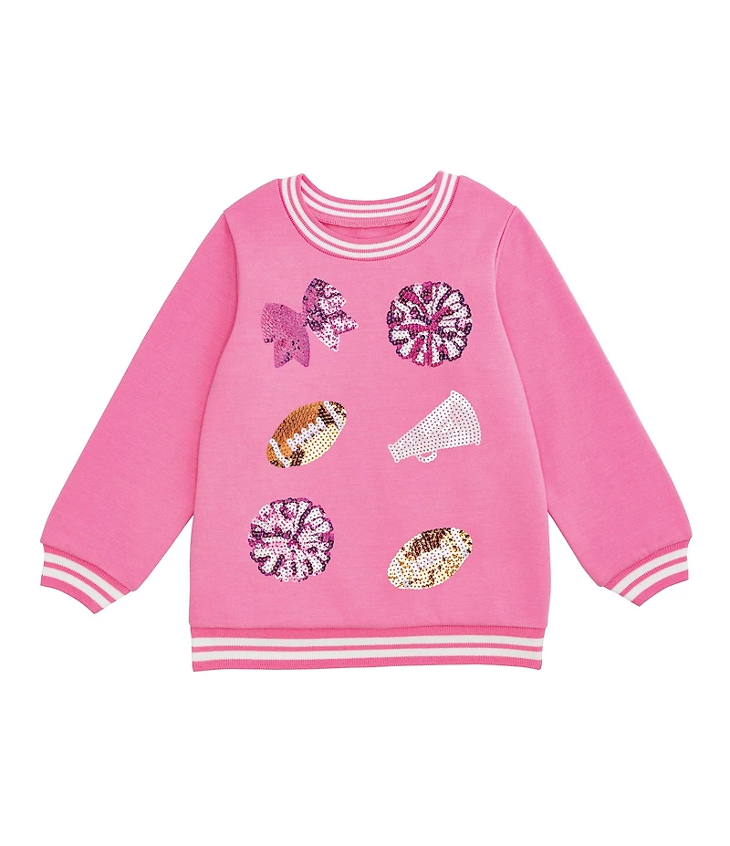 Mud Pie Baby Girls Long-Sleeve Sequin-Embellished Cheerleading-Inspired-Appliqued Sweatshirt