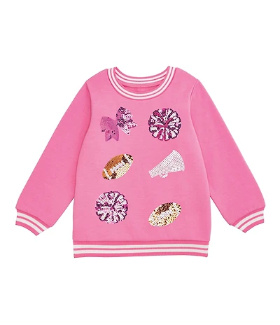 Mud Pie Baby Girls Long-Sleeve Sequin-Embellished Cheerleading-Inspired-Appliqued Sweatshirt