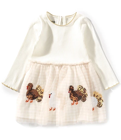 Mud Pie Baby Girls Long Sleeve Turkey Tutu Dress