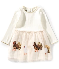 Mud Pie Baby Girls Long Sleeve Turkey Tutu Dress