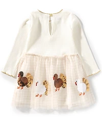 Mud Pie Baby Girls Long Sleeve Turkey Tutu Dress