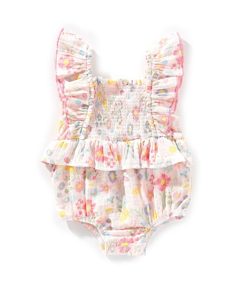 Mud Pie Baby Girls Flutter-Sleeve Easter Floral Bodysuit