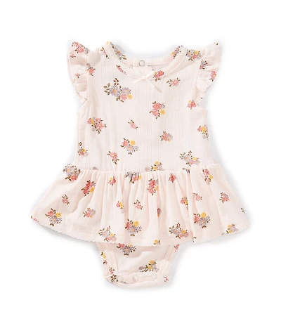 Mud Pie Baby Girls Flutter-Sleeve Floral Pointelle Skirted Bodysuit