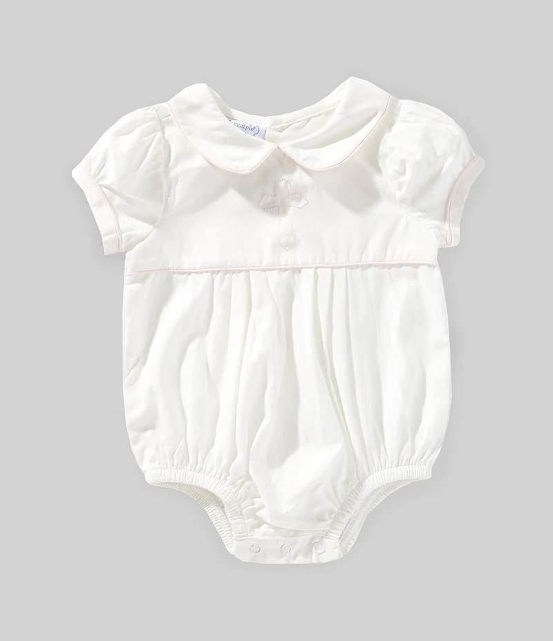 Mud Pie Baby Girls Short-Sleeve Embroidered Cross Poplin Bodysuit