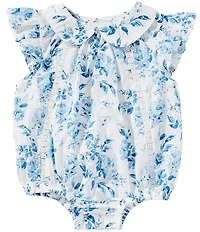 Mud Pie Baby Girls Peter Pan Cotton Toile Floral Print Flutter Sleeve Bubble Romper