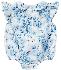 Mud Pie Baby Girls Peter Pan Cotton Toile Floral Print Flutter Sleeve Bubble Romper
