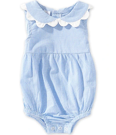 Mud Pie Baby Girls Peter Pan Scallop Collar Gingham Bubble Romper
