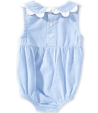 Mud Pie Baby Girls Peter Pan Scallop Collar Gingham Bubble Romper