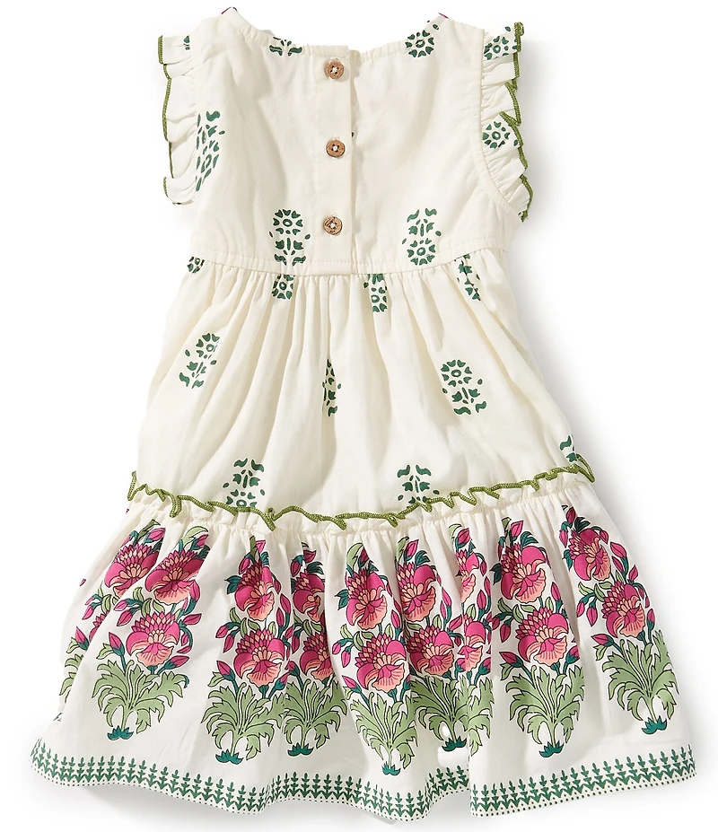 Mud Pie Baby Girls Ruffle Sleeve Ivory Block Print Dress