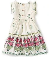 Mud Pie Baby Girls Ruffle Sleeve Ivory Block Print Dress