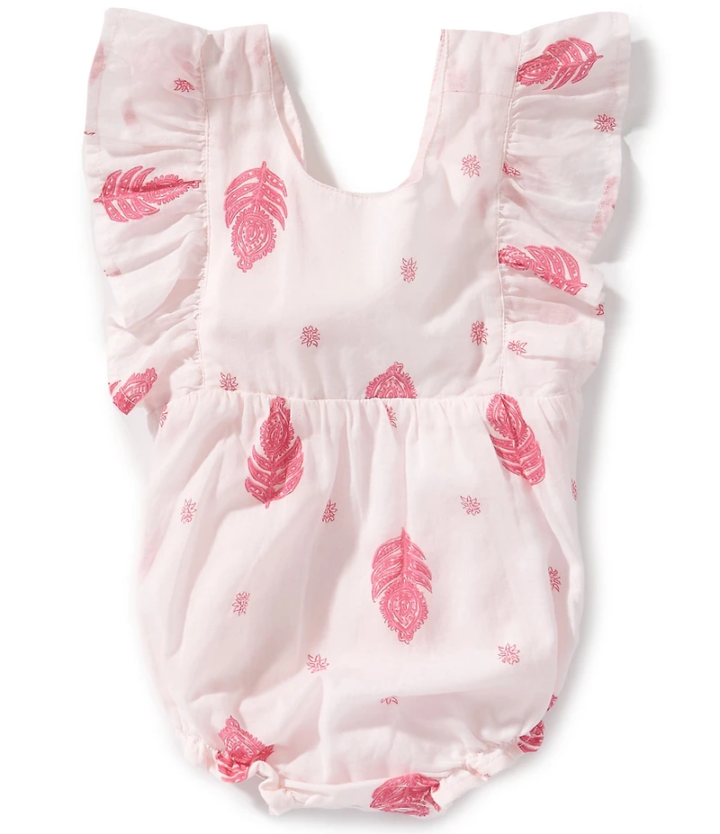 Mud Pie Baby Girls Ruffled-Shoulder Floral/Block-Print Bodysuit