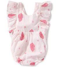Mud Pie Baby Girls Ruffled-Shoulder Floral/Block-Print Bodysuit