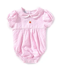 Mud Pie Baby Girls Short-Sleeve Gingham-Printed Pumpkin Embriodery Detail Bodysuit