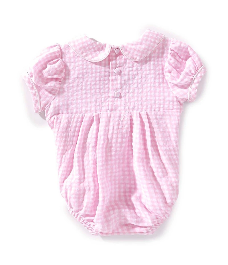 Mud Pie Baby Girls Short-Sleeve Gingham-Printed Pumpkin Embriodery Detail Bodysuit