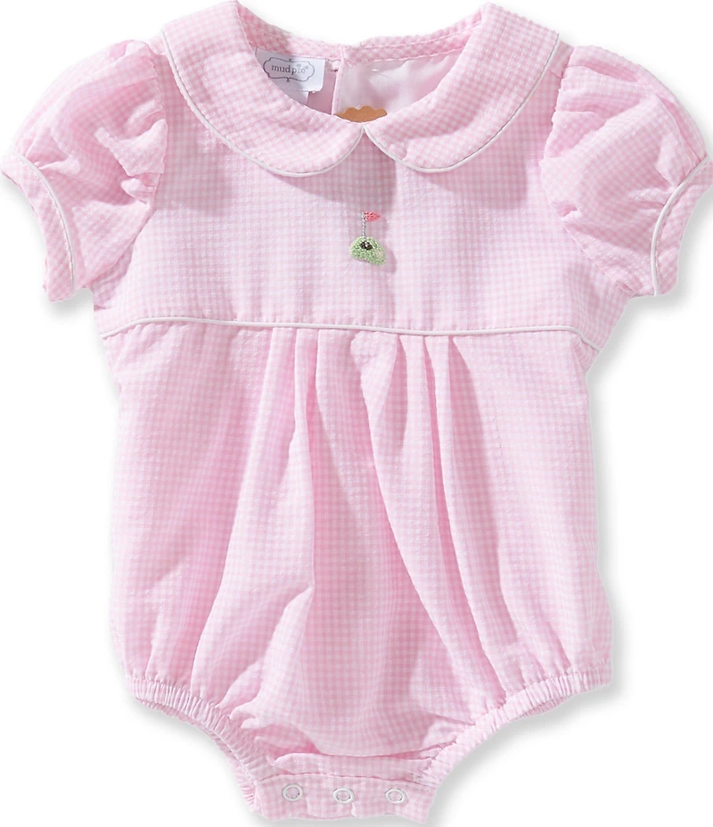Mud Pie Baby Girls Short Sleeve Peter Pan Collar Gingham Golf Bubble