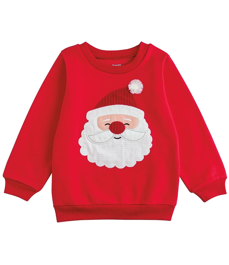 Mud Pie Baby/Little Boys Long-Sleeve Santa-Face-Appliqued Brushed French Terry Sweatshirt