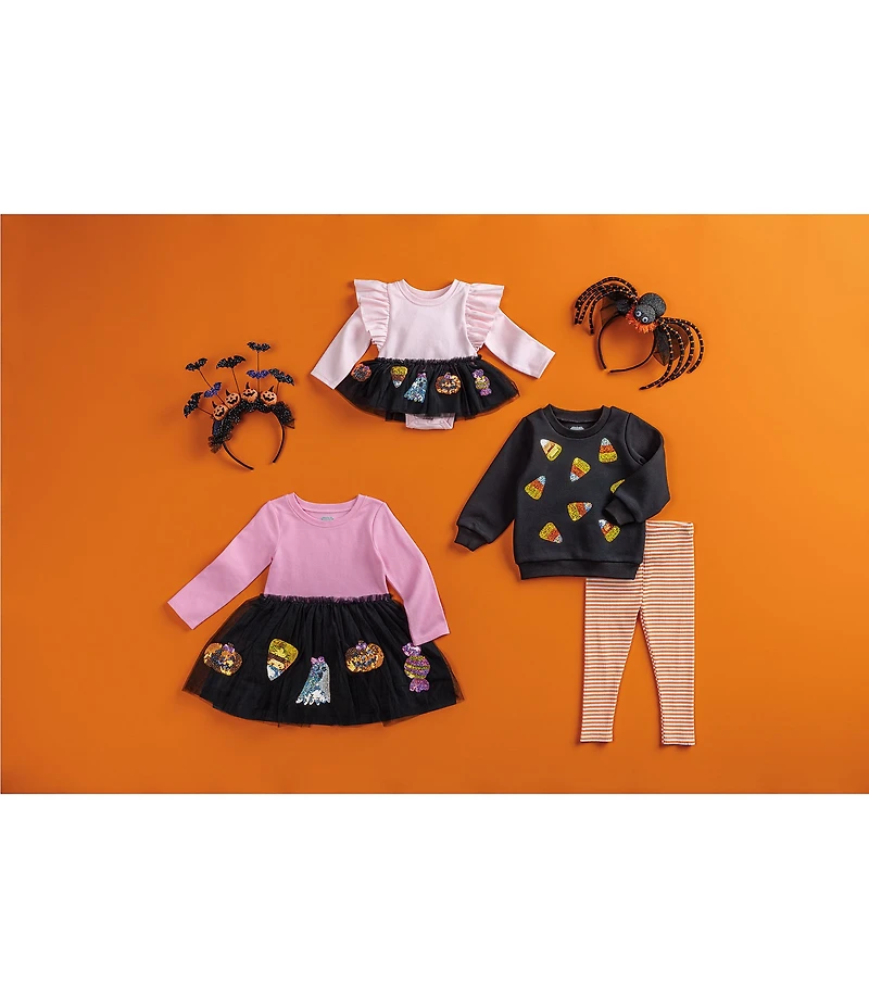 Mud Pie Baby/Little Girls Long-Sleeve Halloween Candy Corn Sparkly Sweater & Striped Leggings Set