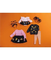 Mud Pie Baby/Little Girls Long-Sleeve Halloween Candy Corn Sparkly Sweater & Striped Leggings Set