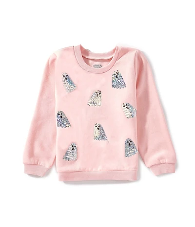 Mud Pie Baby/Little Girls Long Sleeve Sequin-Embellished Halloween Ghost Sweatshirt