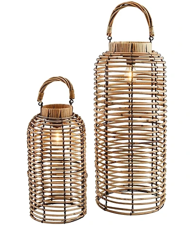 Mud Pie Battery-Operated Lighted Rattan Lantern, Set of 2